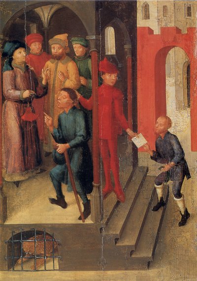 Weingarten Holy Blood Panel from 1489. Landesmuseum Württemberg, Stuttgart. Panel 10: Adilbero Reports the Divine Revelation to the Notables of Mantua (According to Legend in 1048) by Unknown